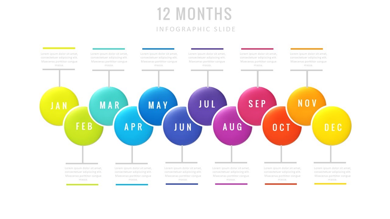 12 Months Infographic Slide design in PowerPoint | 12 Months Timeline template