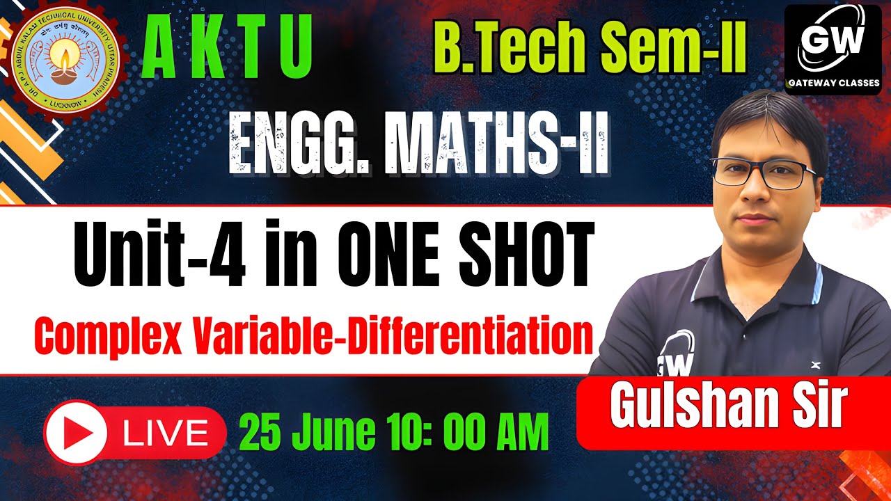 MATHS-2 UNIT-4 ONE SHOT Complex Variable&ndash;Differentiation I By Gulshan Sir I Gateway Classes
