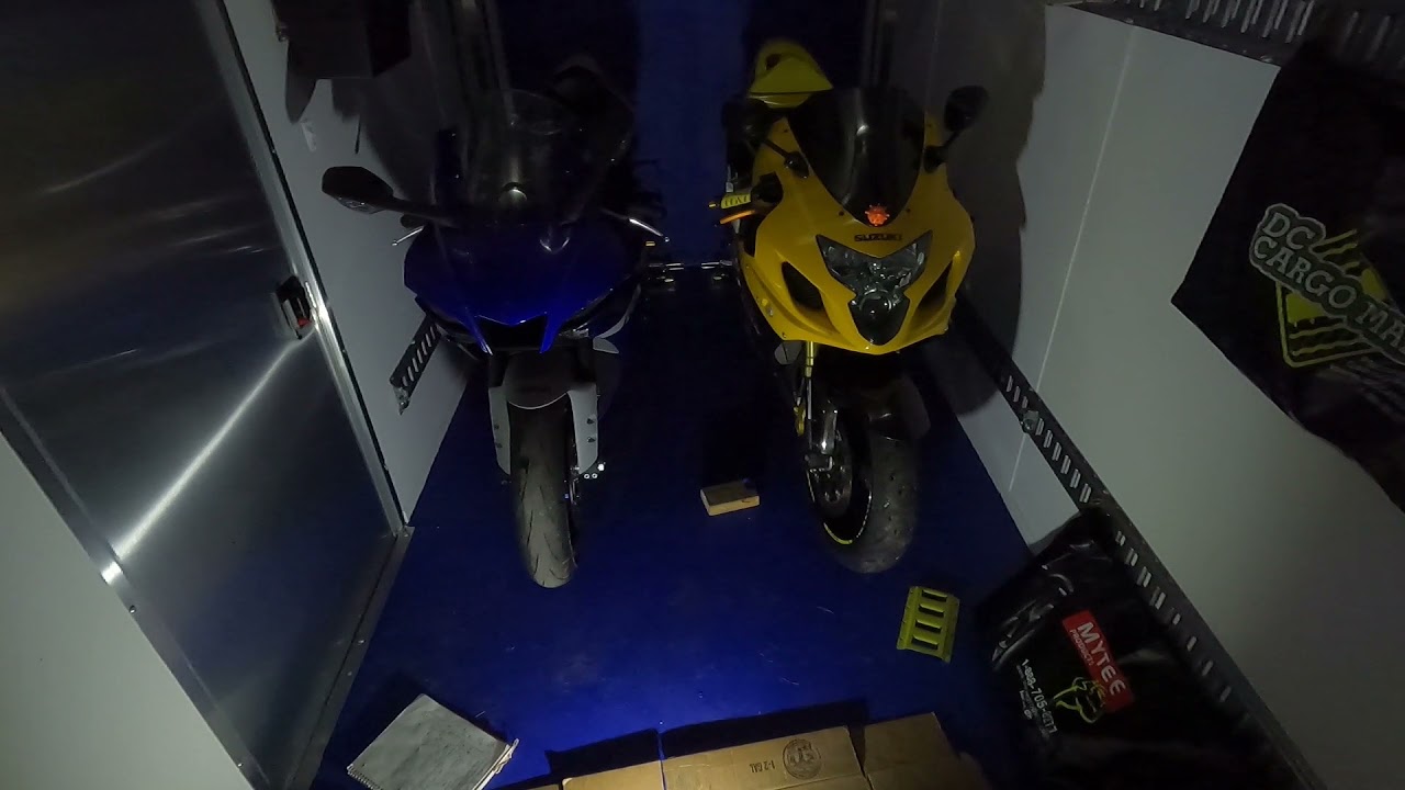 pitbull motorcycle trailer restraints test ride, 2 bikes, GSXR 750, 2020 Yamaha R1, 6x10 single axle