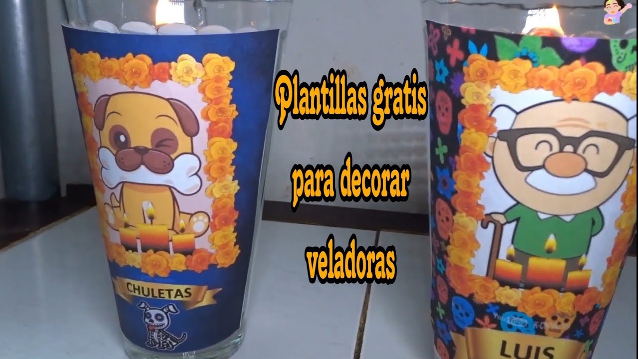 Crea tus etiquetas para decorar veladoras de día de muertos.