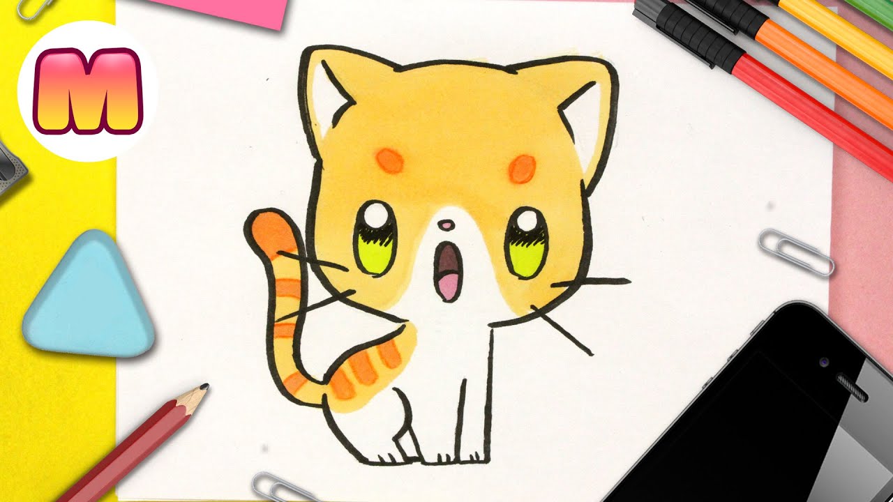 Como dibujar un GATO KAWAII 💖 FACIL PASO A PASO 💖 como dibujar un gatito bebe con Jape