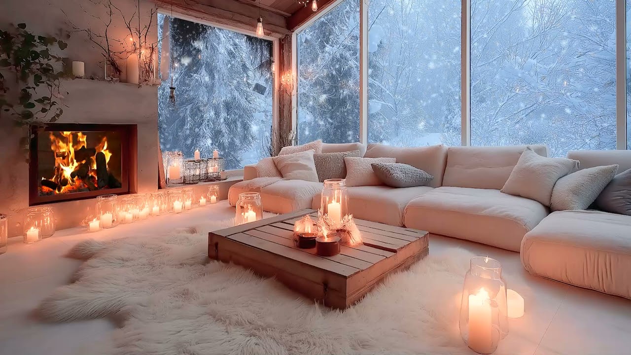 (No Ads) Warm Morning Piano Music with Fireplace Ambience for Peaceful Focus and Relaxation