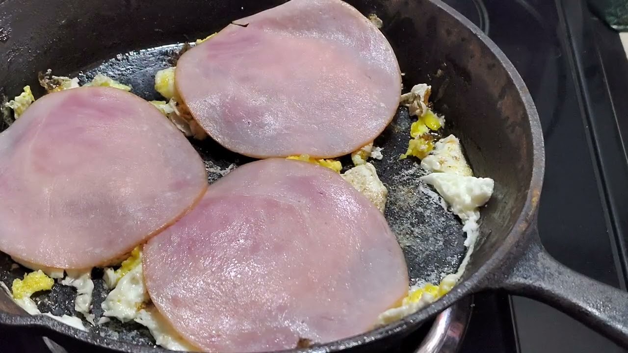 Ham and egg English muffin sandwich