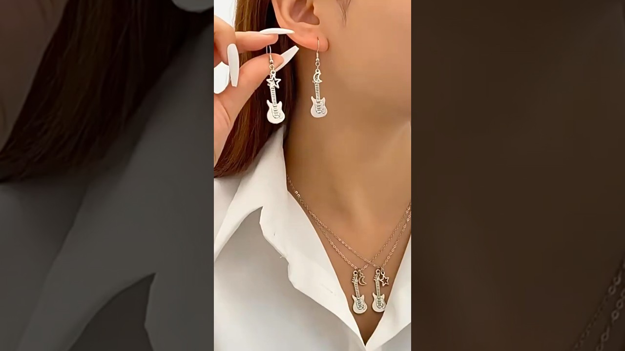 Trendy Guitar Necklace & Earrings Set | Hip-Hop Star Moon Pendant Jewelry for Women #jewelrymaking