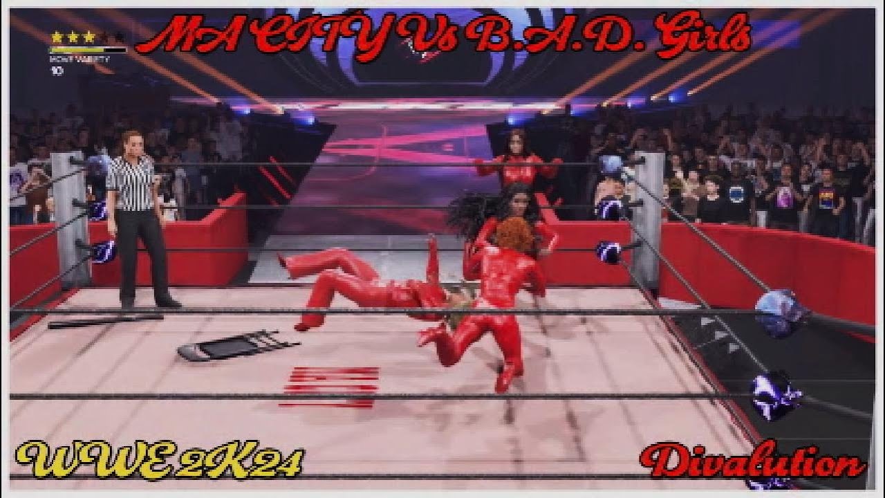 WWE 2K24 MA CITY Vs B.A.D. Girls  - Celebrity Red Leather Bash