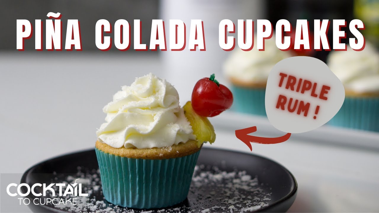 Boozy Pina colada cupcakes recipe | Easy Rum cupcakes recipe with pineapple coconut buttercream