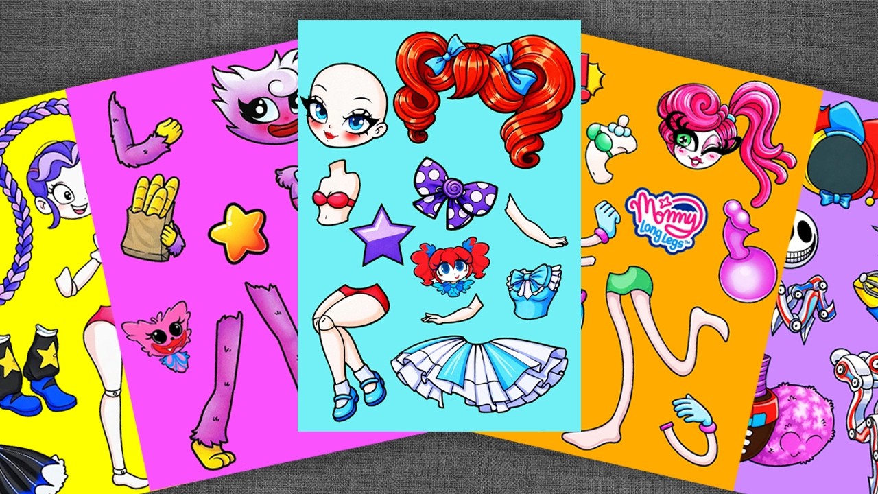 POPPY PLAYTIME 5 Make a Face Dress Up Mommy Long Legs with Huggy Wuggy Kissy Missy! Sticker Book DIY