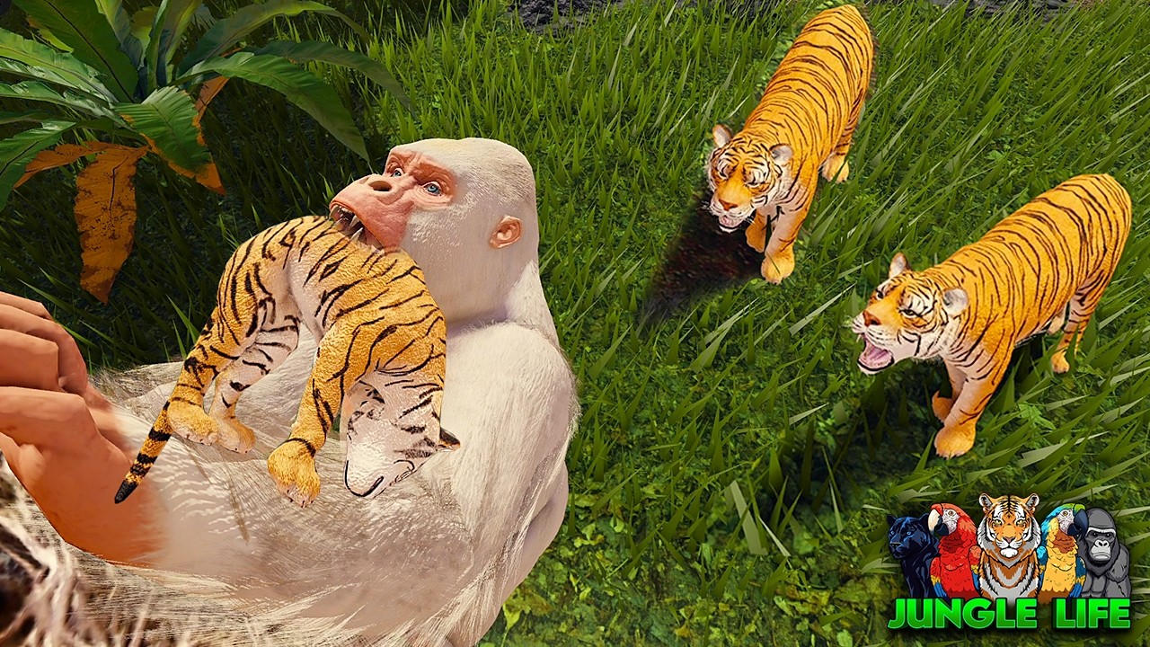 Albino Gorilla Stealing Tiger Cubs For Food! | ROBLOX Jungle Life