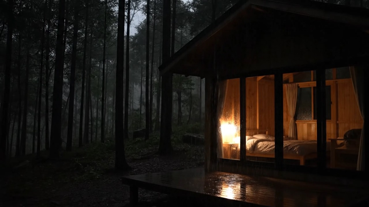 Rain Sounds for Sleeping | Dark Forest Cabin at Night | 10 Hours No Thunder