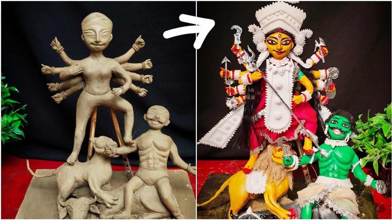 Small Durga Idol Making At Home...How to make Durga Murti#youtube #video #clayart #durgapuja #viral