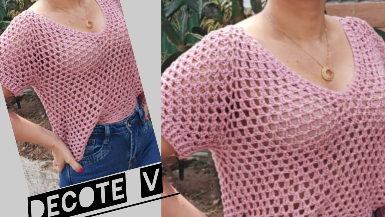 blusa de crochê top Dow decote v #crochet