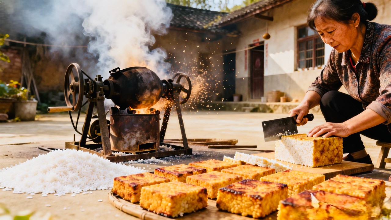 Loudest Snack in the World! Old-Fashioned Popcorn Cannon in Rural China｜爆米花美味 | 米花糕 | 特色美食