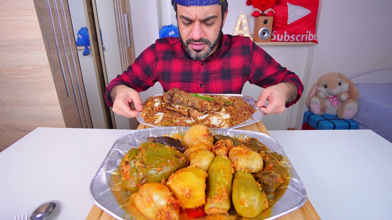 موكبانغ دولمة وقوزي من مطعم جنة بغداد العراقي في المانيا   غيلزنكيرشن Dolma & Qousi Mukbang