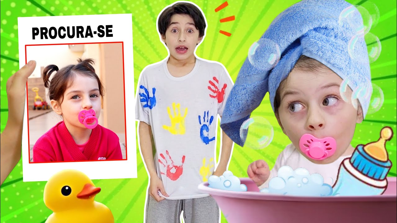 Mimi e Julinha em uma História Engraçada da Irmã BEBÊ que Sumiu (Mimi lost the Baby)