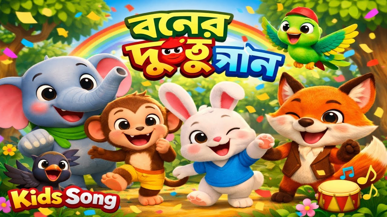 বনের দুষ্টু গান 🐘🐒 | Kids Rhyme Song in Bangla | 3D Cartoon Animal Song | Bangla Kids Song
