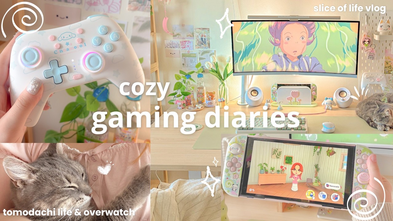cozy gaming vlog ⋆‧&deg;𓏲ּ𝄢 🌿 overwatch, nintendo accessories unboxing, anime & snacks