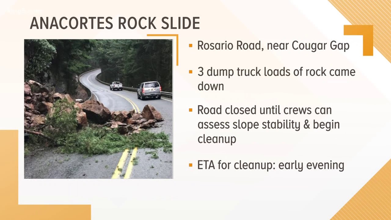 Road blocked by rock slide in Anacortes