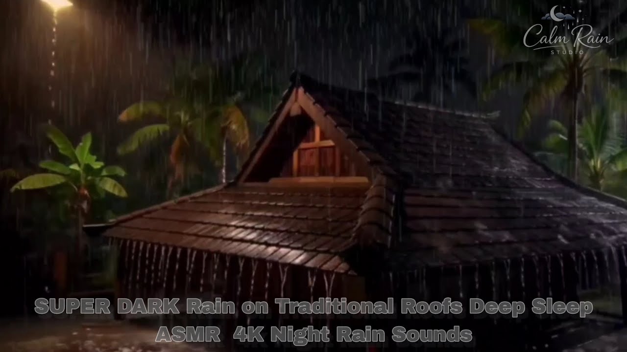 SUPER DARK Rain on Traditional Roofs Deep Sleep ASMR  4K Night Rain Sounds