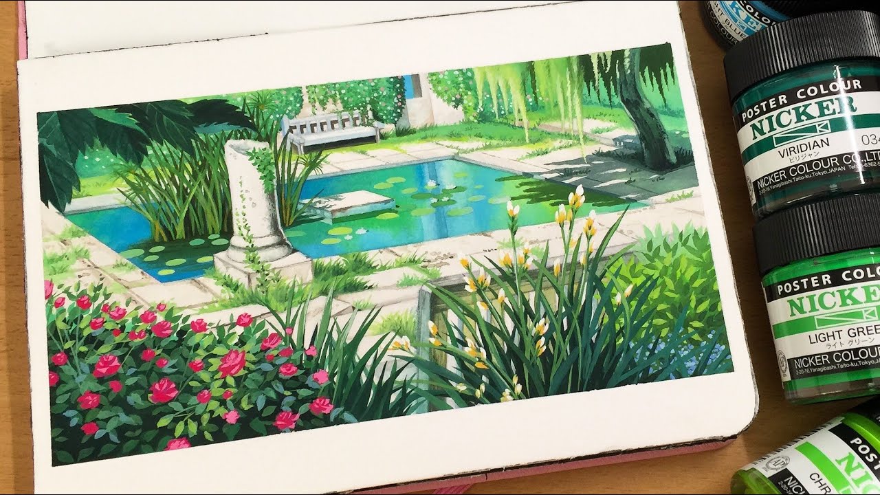 🌿 Painting Studio Ghibli scenes 🌹 Porco Rosso with Nicker Poster Colors