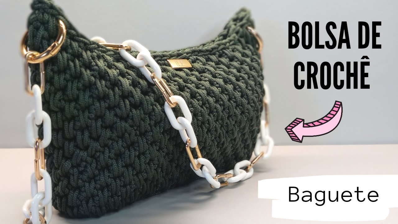 BOLSA DE CROCHÊ modelo BAGUETE com fio náutico - passo a passo - fácil