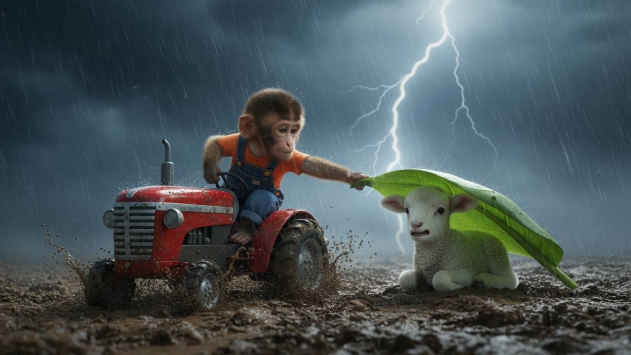 🐒🐑⛈️ Monkey Tiki Hugs the Scared Baby Lamb in the Storm! 😢❤️ – TIKI TAPPY