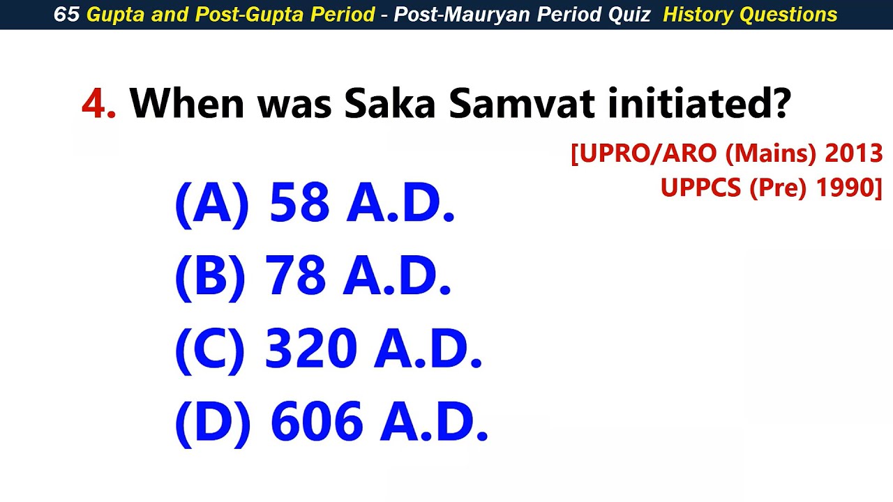 Gupta and Post Gupta Period & Post Mauryan Period  MCQ History GK Question and Answer in  English