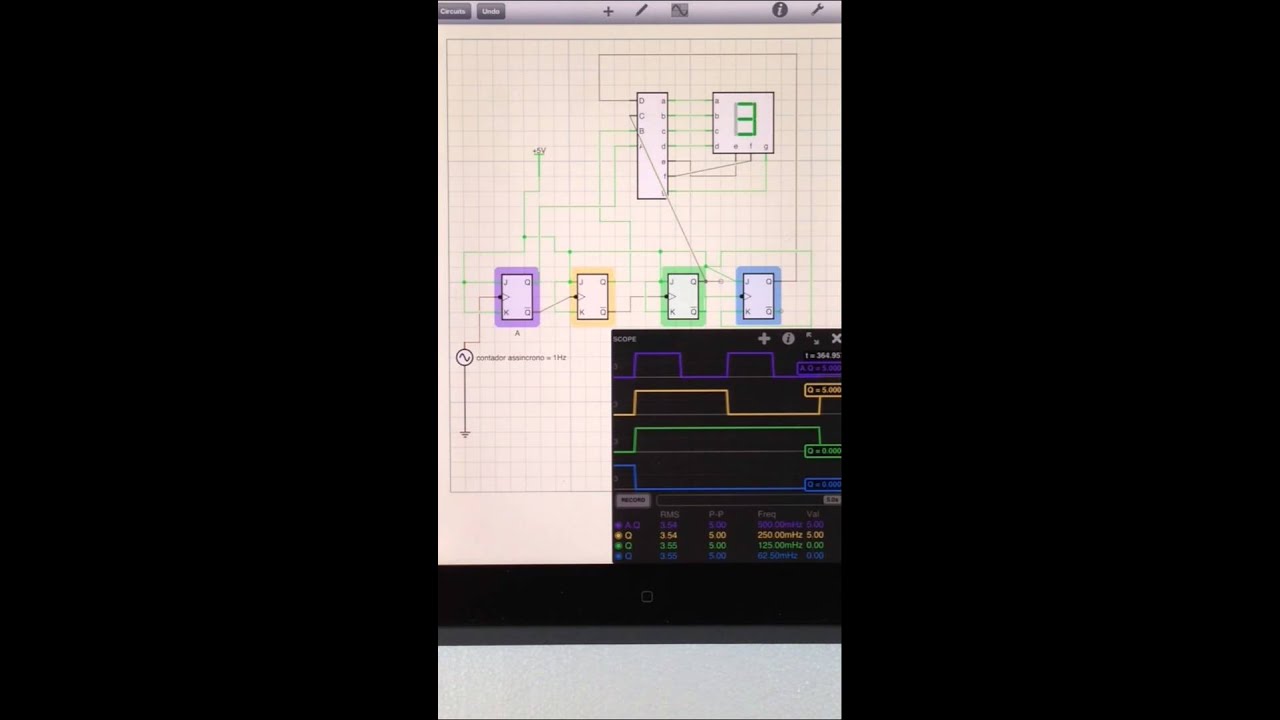 24ª b Aula de Eletrônica digital Simulador - Contador Assíncrono Hexadecimal Decrescente