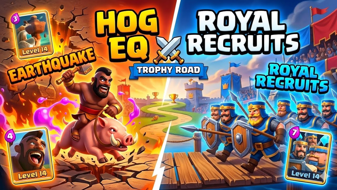 Hog EQ vs Royal Recruits | Clash Royale | Trophy Road