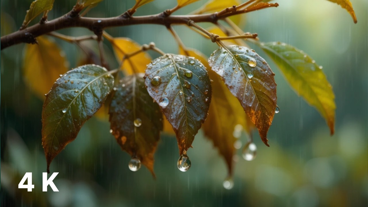 Gentle Rain Sliding Off Leaves 4K #NatureRelaxation