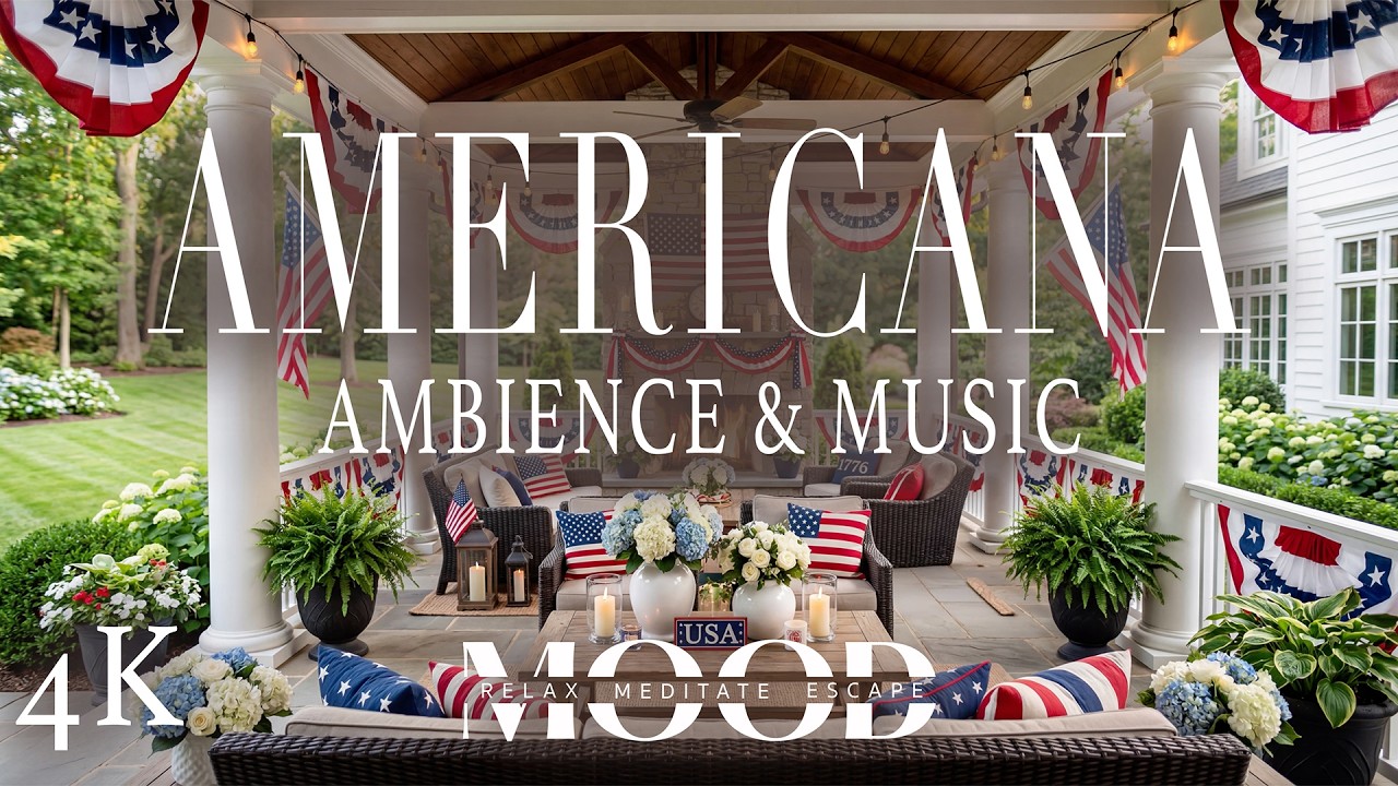 🇺🇸 Cozy Patriotic Porch Ambience | Memorial Day & 4th of July Fireplace | Americana Acoustic Music