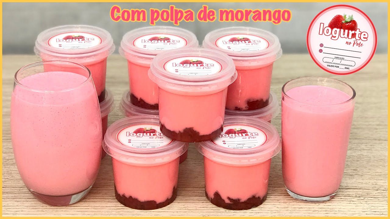 IOGURTE DE MORANGO CASEIRO COM PEDAÇOS DA FRUTA - FICA DELICIOSO