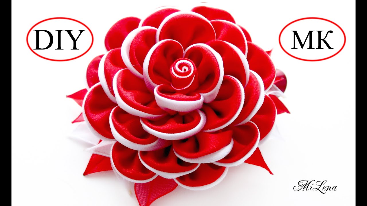 Цветок из ленты / Зажим с Цветком  Канзаши, МК / DIY Kanzashi Flower Hairclip