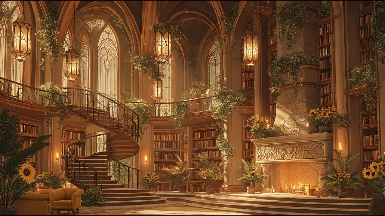Elaborate Hufflepuff Library + Cozy Study & Warm Relaxation + Gentle Music