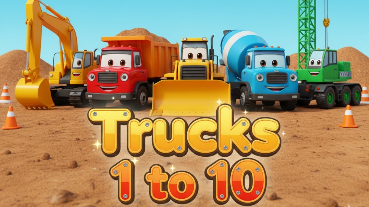🚜 Count the Trucks 1–10! | Construction Truck Counting Song 🎶 