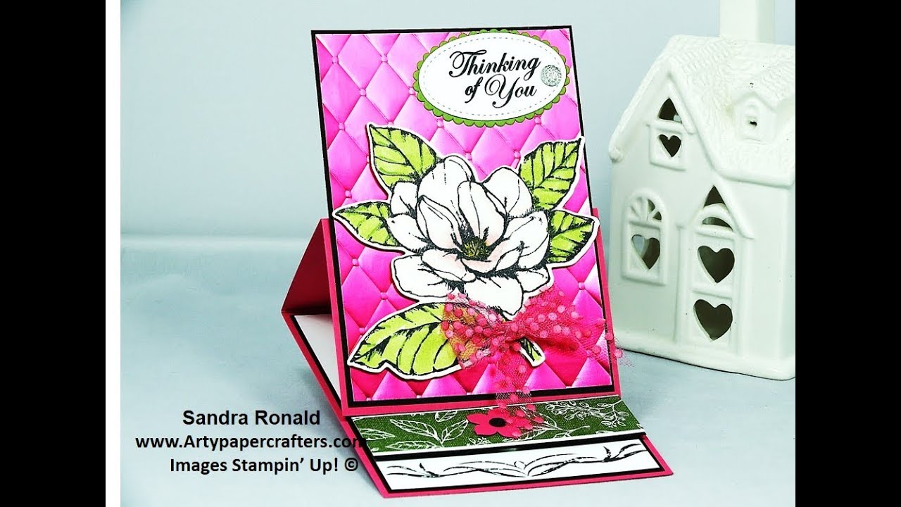 Magnolia Lane Easel Fun Fold Card Swap - SandraR Stampin' Up! Demonstrator Independent