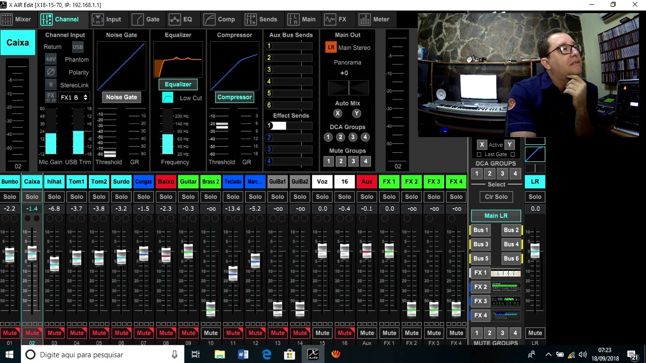 Mixagem de banda com a Behringer X18