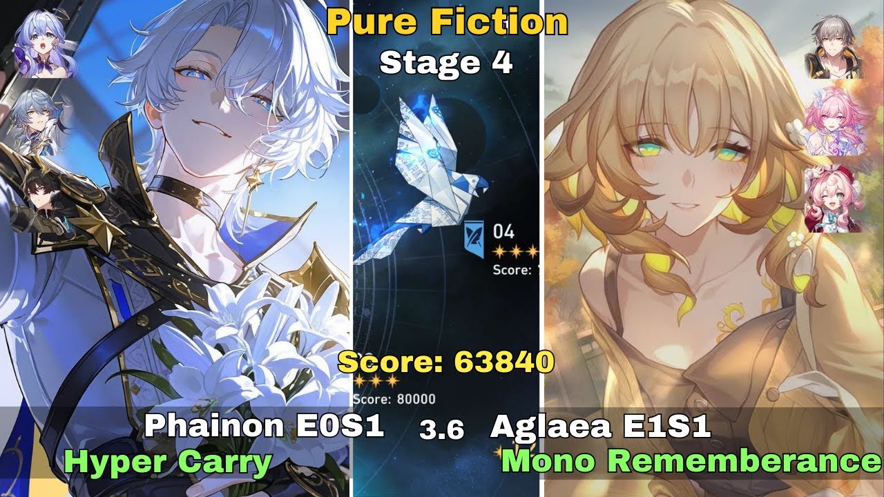 HSR New 3.8 Pure Fiction: Floor 4 63k Score | E0S1 Phainon & E1S1 Aglaea