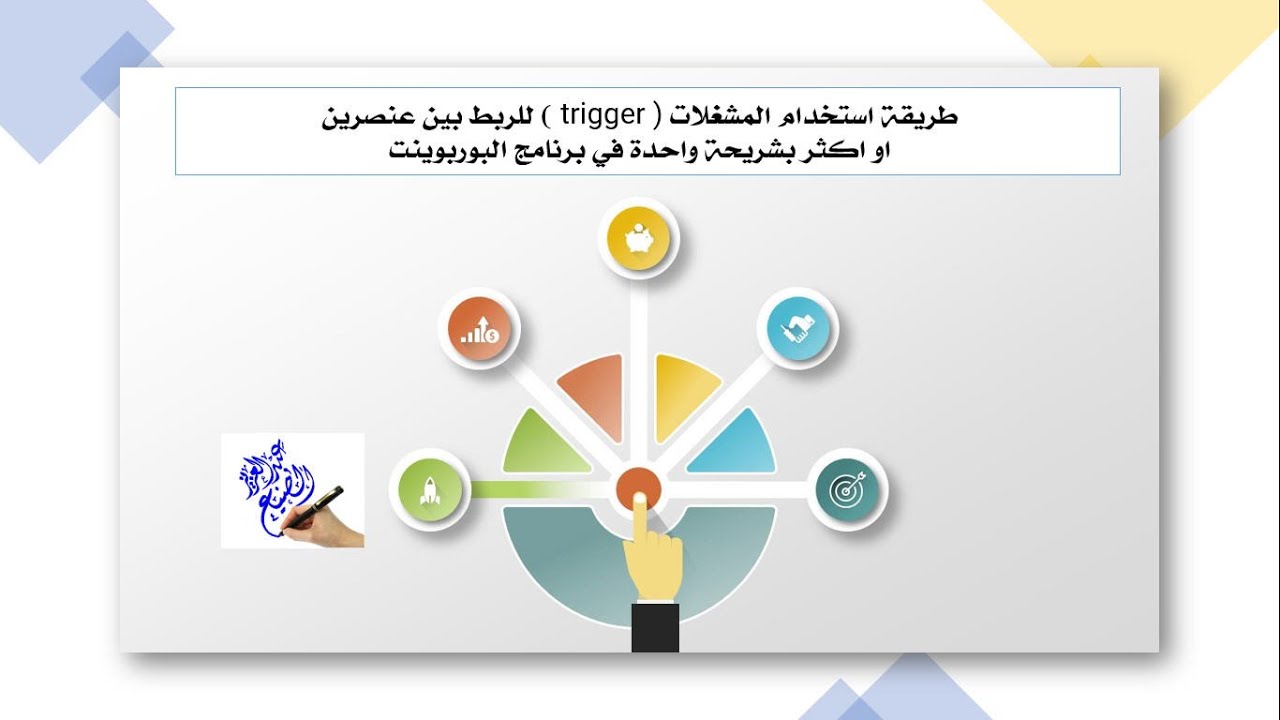 طريقة استخدام المشغلات ( trigger ) للربط بين عنصرين بشريحة واحدة في برنامج البوربوينت