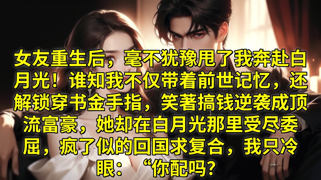 女友重生后，毫不犹豫甩了我奔赴白月光！谁知我不仅带着前世记忆，还解锁穿书金手指，笑著搞钱逆袭成顶流富豪，她却在白月光那里受尽委屈，疯了似的回国求复合，我只冷眼：“你配吗？”# 小说推荐 #一口气看完