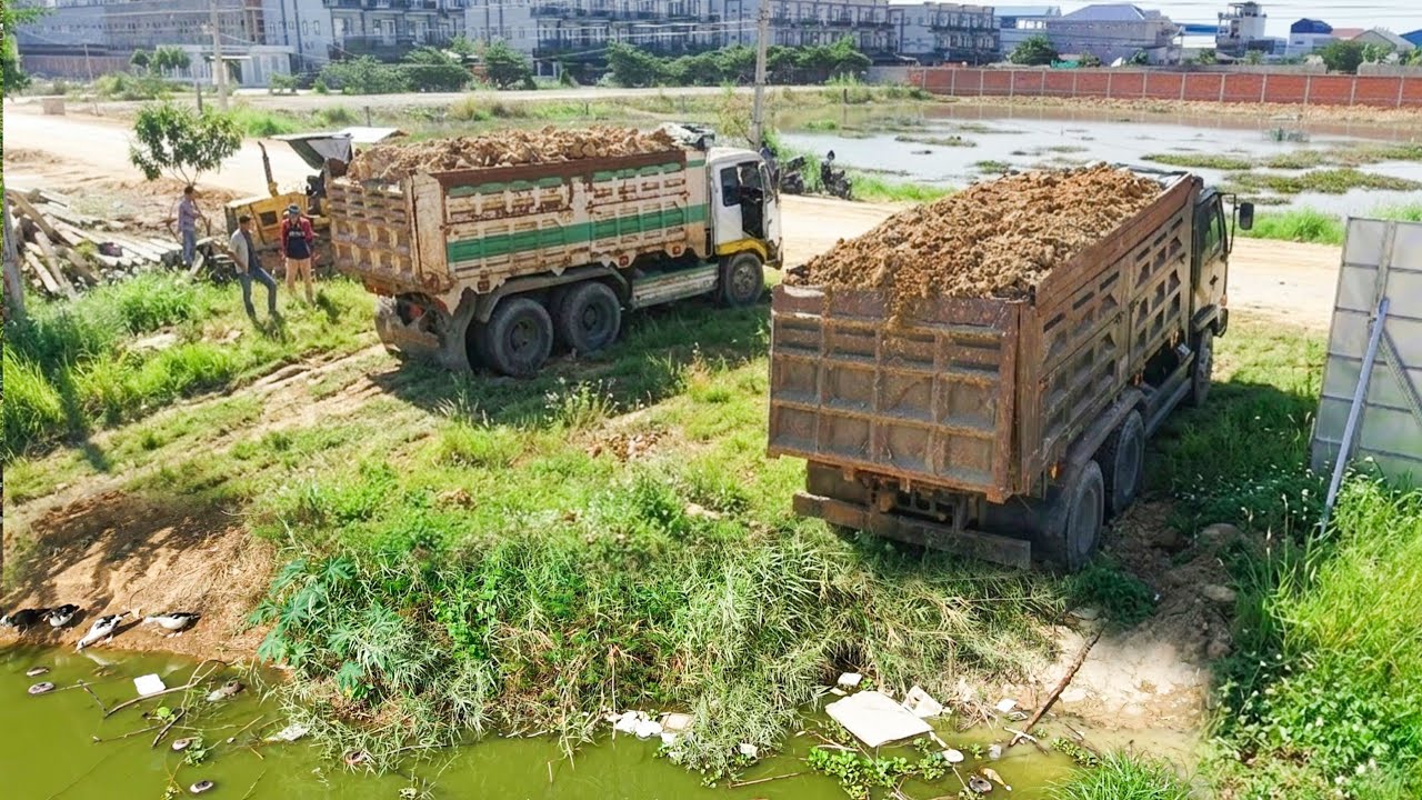Start Opening new Project Landfill up Operator skill Bulldozer pushing with 25ton heavy dump trucks