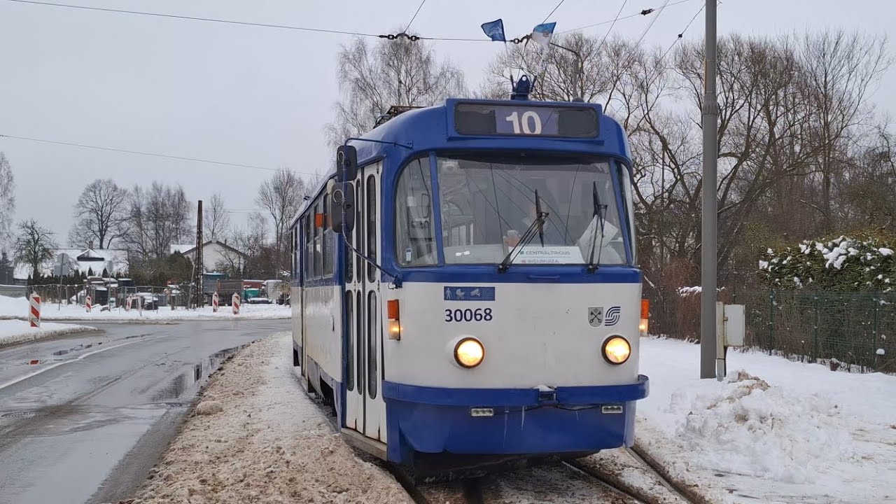 Tatra T3A- 30068 + 30057 arrives at the stop Ziepniekkalna iela