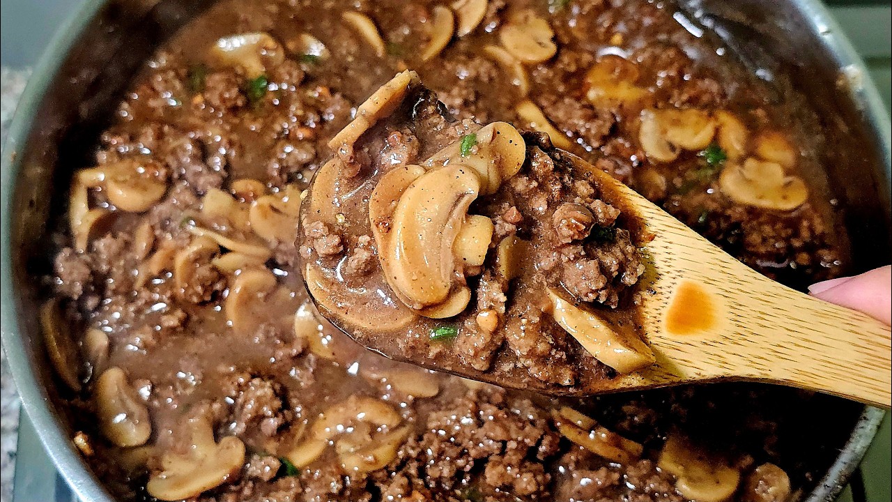 Garlic Pepper Ground Beef with Mushroom!