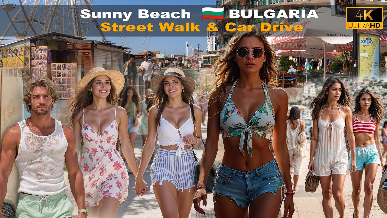 🚶Street walk & car drive  Sunny Beach 🇧🇬 Bulgaria - Summer 2025- 4K
