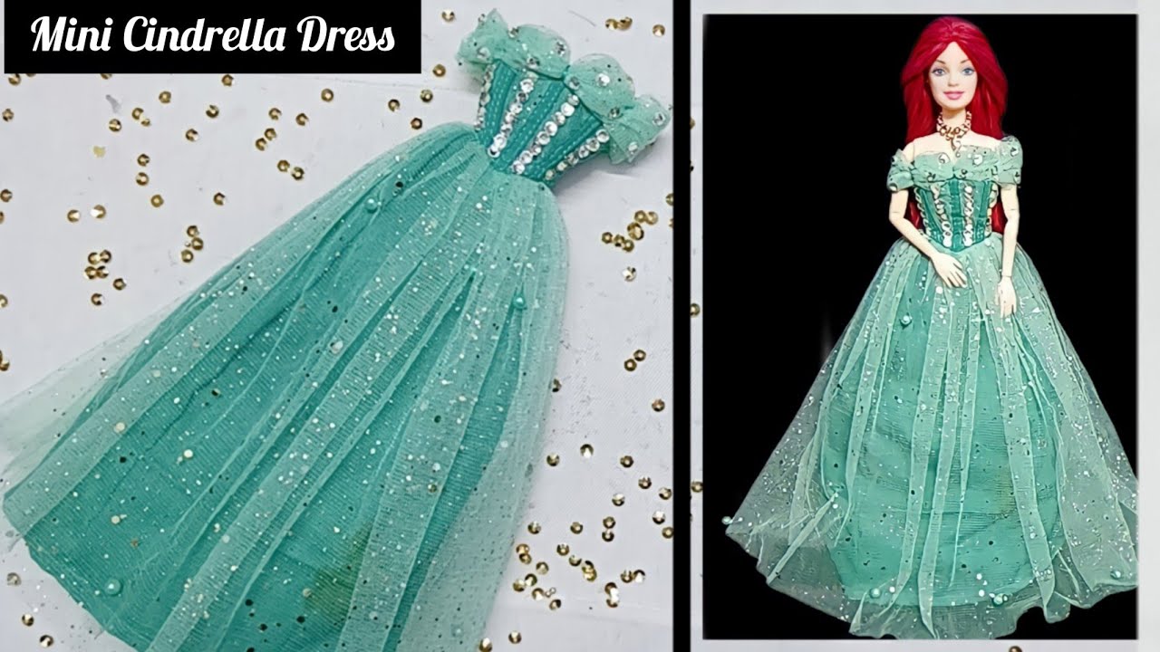 DIY Cinderella Inspired Doll Dress | Mini cindrella dress making easy tutorial | By Mini Designs.