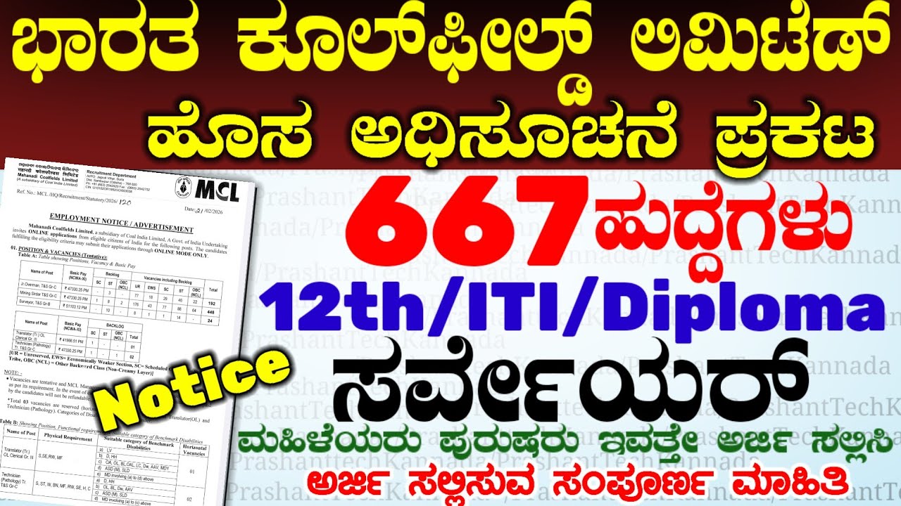 667 MCL Recruitment 2026 | ಸರ್ವೇಯರ್ ಹುದ್ದೆಗಳು ಕೂಲ್ ಫೀಲ್ಡ್ ಲಿಮಿಟೆಡ್ ಇವತ್ತೇ ಅರ್ಜಿ ಸಲ್ಲಿಸಿ!