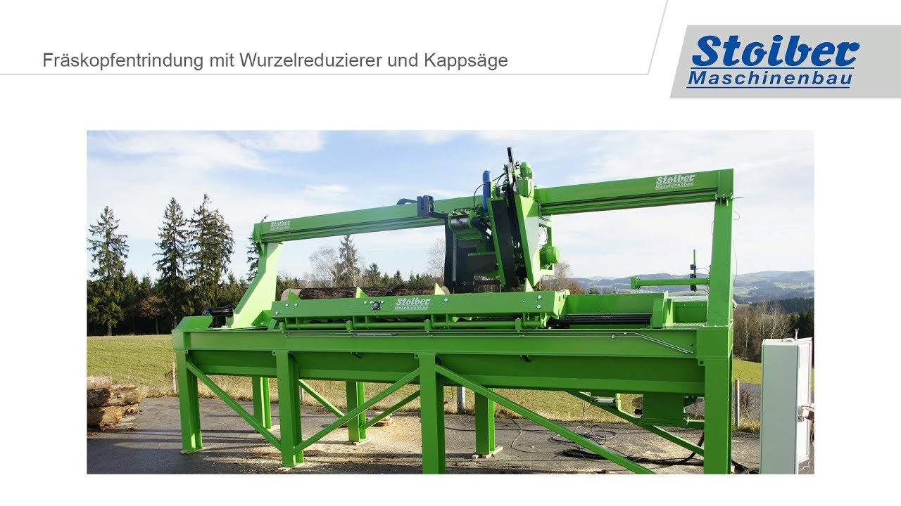 Stoiber - Fräskopfentrindung mit Wurzelreduzierer und Kappsäge StoMill 5000