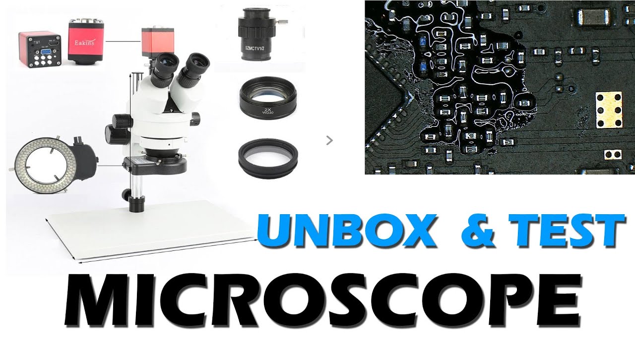 PCB Repair Simul-focal Trinocular Stereo Microscope Test (Eakins Microscope)