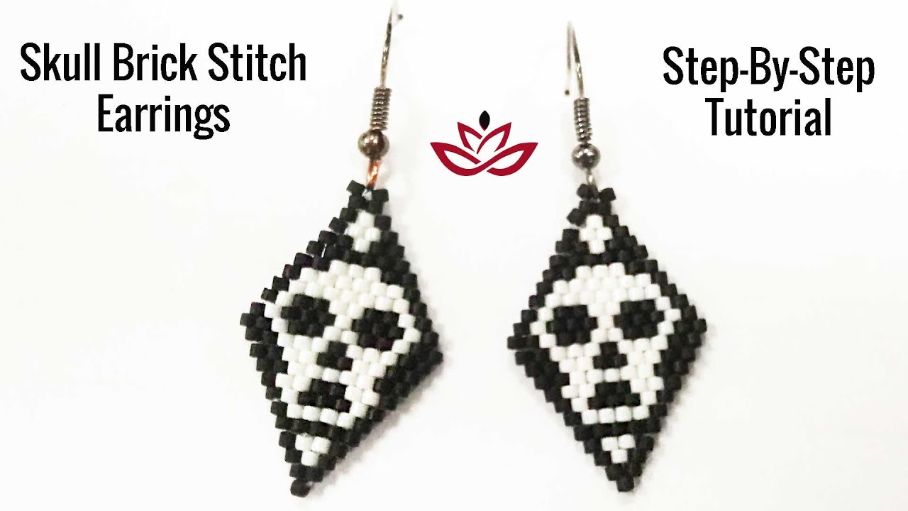 Skull Brick Stitch Earrings. Halloween Beading Tutorial