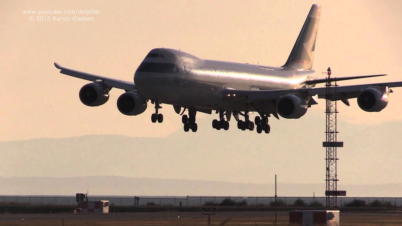 Cathay Pacific B747-8F evening landing at YVR Vancouver