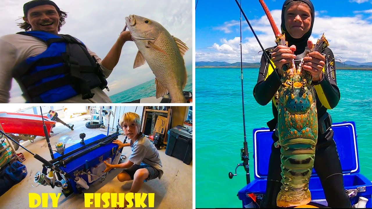 DIY FISHSKI Test, Homemade fishing esky icebox for JETSKI (Giant Crayfish Mangrove jack, waterfall)